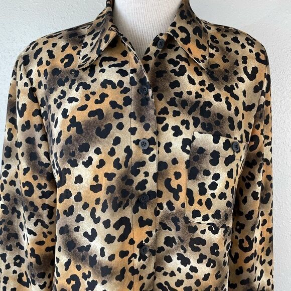 Vintage Rena Rowan Cheetah Button Down Shirt Size 8 EUC - Picture 2 of 6